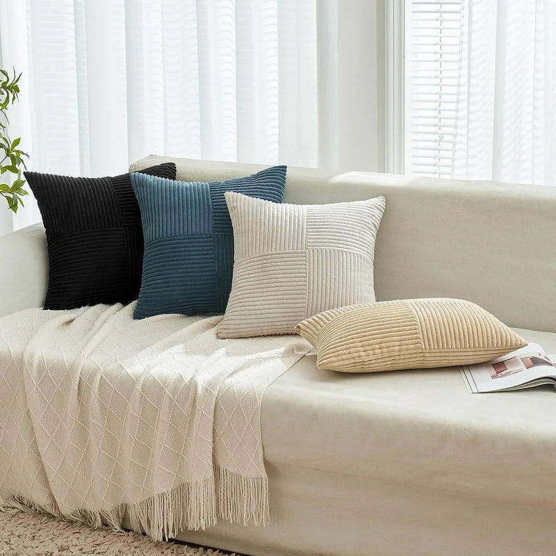 Axyaa Boho Corduroy Striped Throw Pillow Cover 45x45CM for Soft Living Room & Bed