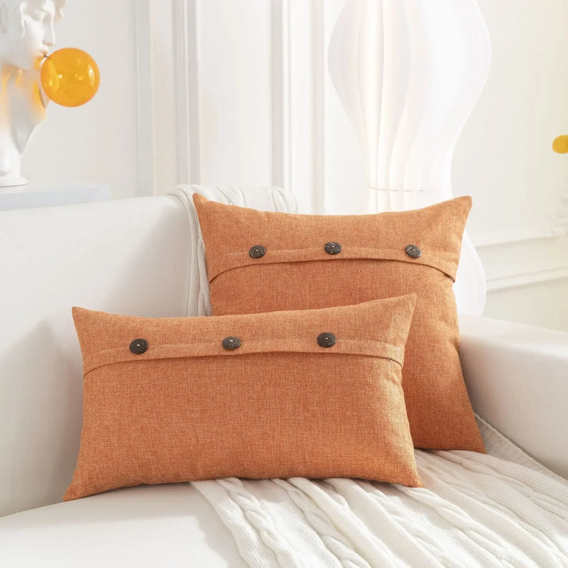 Axyaa Nordic Linen Button Pillow Cover for Living Room Sofa - 45x45cm