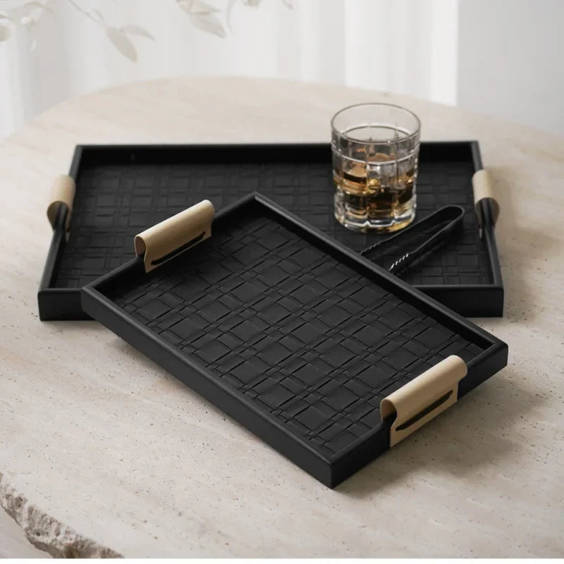 Axya Black Leather Tray: Elegant Beige Aromatherapy Storage for Coffee Table