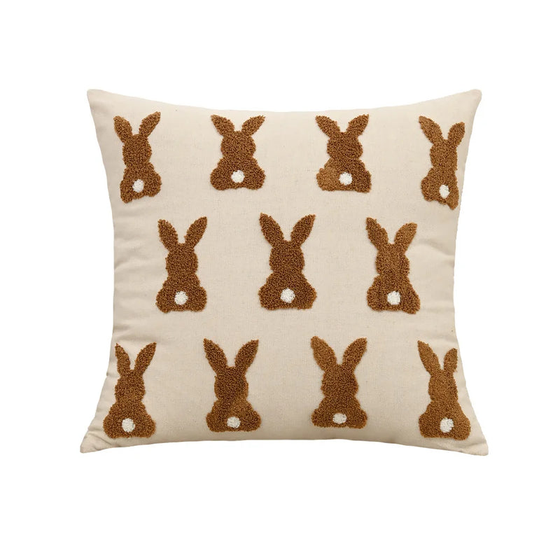 Axyaa Bunny Rabbit Pillow Cover Beige Coffee 45x45cm for Easter Decoration