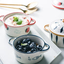 Axyaa Double Ear Ceramic Bowl with Lid for Kids and Food Storage