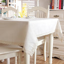 Axya Nordic Cotton Linen Tablecloth with Elegant White Lace - Dining & Tea Table Cover