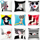 Axyaa Red Lips Stripe Throw Pillow Cover - 45X45CM