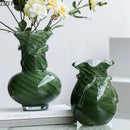 Axyaa Green Wave Glass Vase Desk Decoration Floral Room Decor Aesthetic Flower Pot