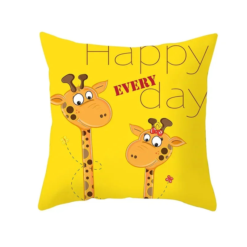 Nordic Cartoon Print Yellow Blue Cushion Cover 45*45cm by Axyaa
