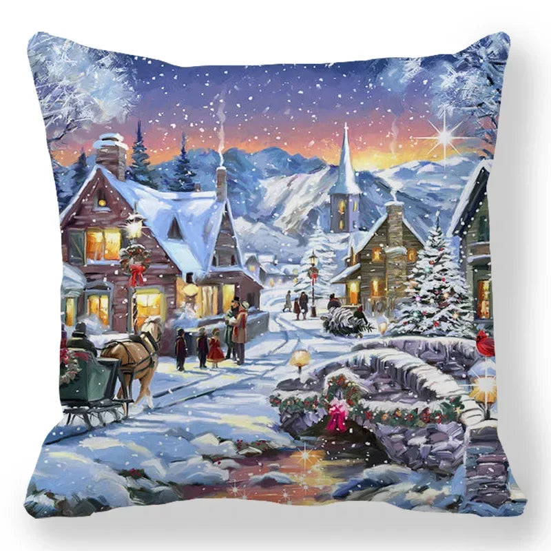 Axyaa Santa Print Pillowcase for Christmas and New Year Decor