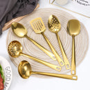 Axyaa 6pcs Korean Stainless Steel Kitchenware Set - Golden Soup Spoon, Colander, Hot Pot Spoon