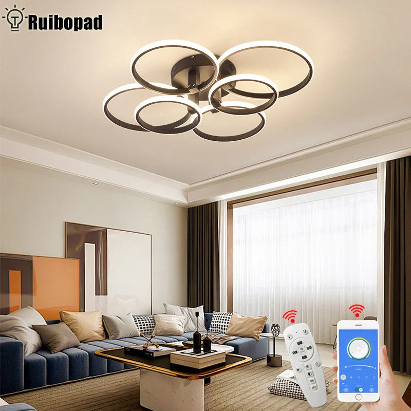 Axyaa Smart Ring LED Ceiling Chandelier, APP Dimmable, Modern Living Room Bedroom Light