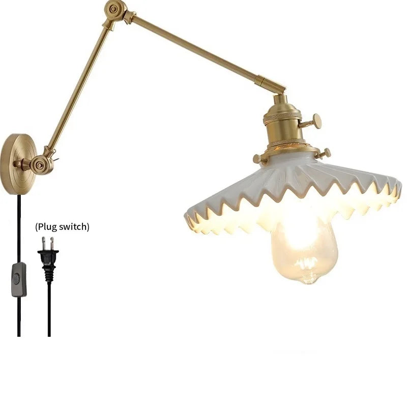 Axyaa Smoke Glass Ball LED Wall Sconce Copper Arm Switch Modern Luminaria