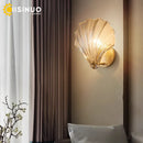 Brass Bedside Sconce with Glass Shell Lamp for Bedroom & Living Room décor - Axyaa