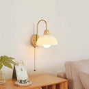 Axyaa Glass Wood LED Wall Lights for Bedroom Living Room Coffee, Pull Chain Switch, Modern Bedside Lamp Mirror
