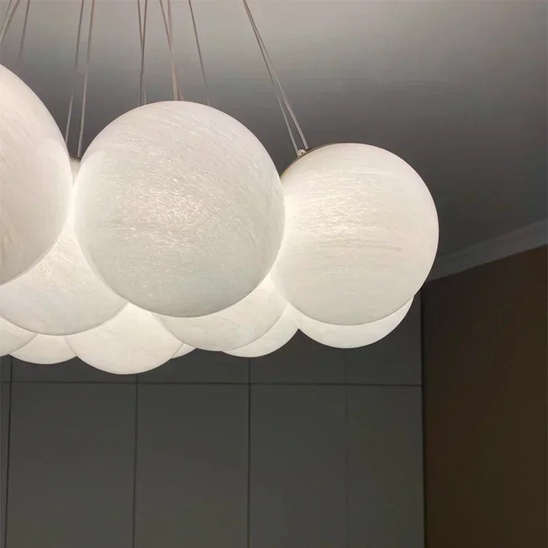 Axyaa White Moon Ball Ceiling Light for Living Room Bedroom Chandelier