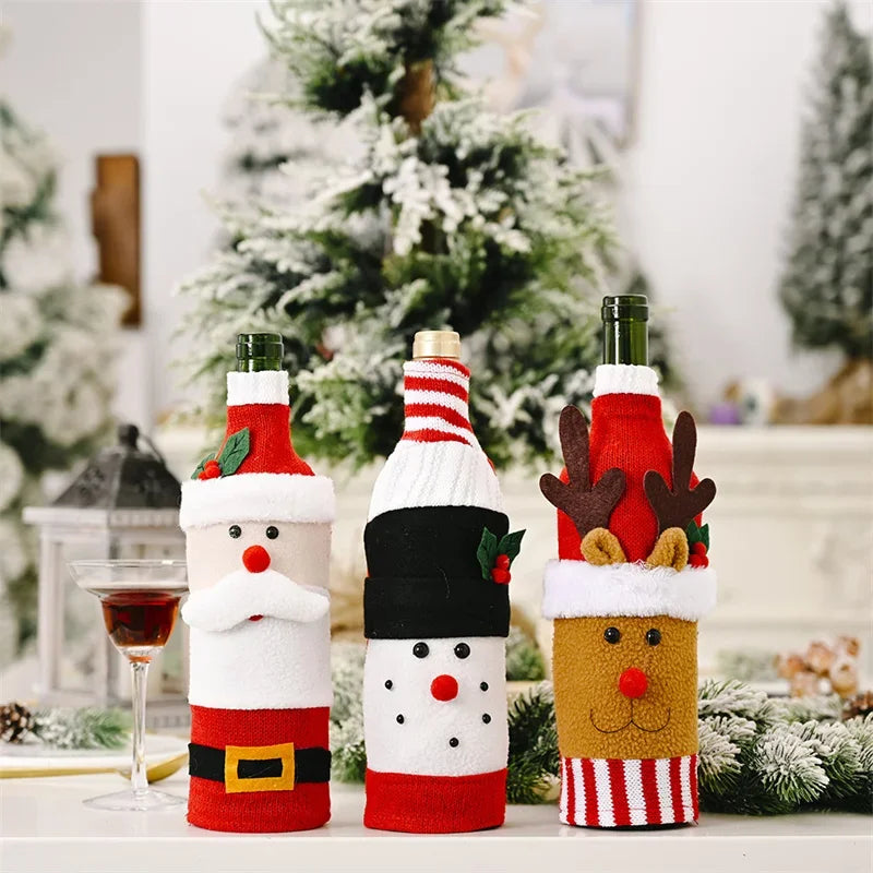 Axyaa Christmas Wine Bottle Cover Set for Festive Table Decor & Gifts