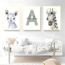 Axyaa Jungle Animal Name Canvas Print: Lion Zebra Wall Art Baby Kids Room Decor