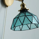 Axyaa Tiffany Blue Glass LED Wall Sconce Rotate Copper Pull Chain Switch Stair Light