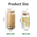 Axyaa Glass Cups with Bamboo Lids and Straw, Mason Jars Coffee Mug Beer Can Shape