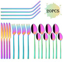 Axyaa 20-Piece Stainless Steel Gold Cutlery Set and Metal Straw Kit