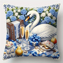 Axyaa Swan & Rose Print Pillow Covers, 17.7x17.7", Polyester, Zipper Closure, Machine Washable