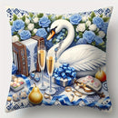 Axyaa Swan & Rose Print Pillow Covers, 17.7x17.7", Elegant Design, Machine Washable