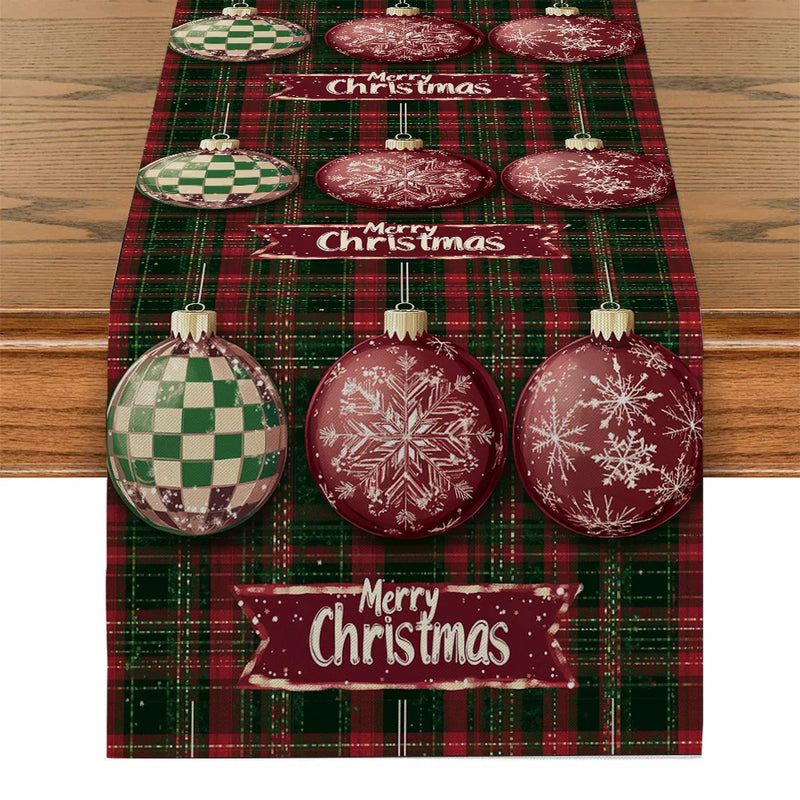Axyaa Christmas Snowflake Checkered Table Runner for Dining and Party Decor