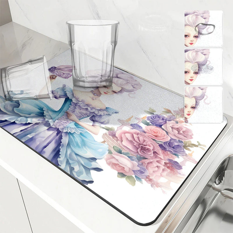 Axyaa Princess Queen Cake Kitchen Absorbent Mat, Antiskid & Quick-Drying
