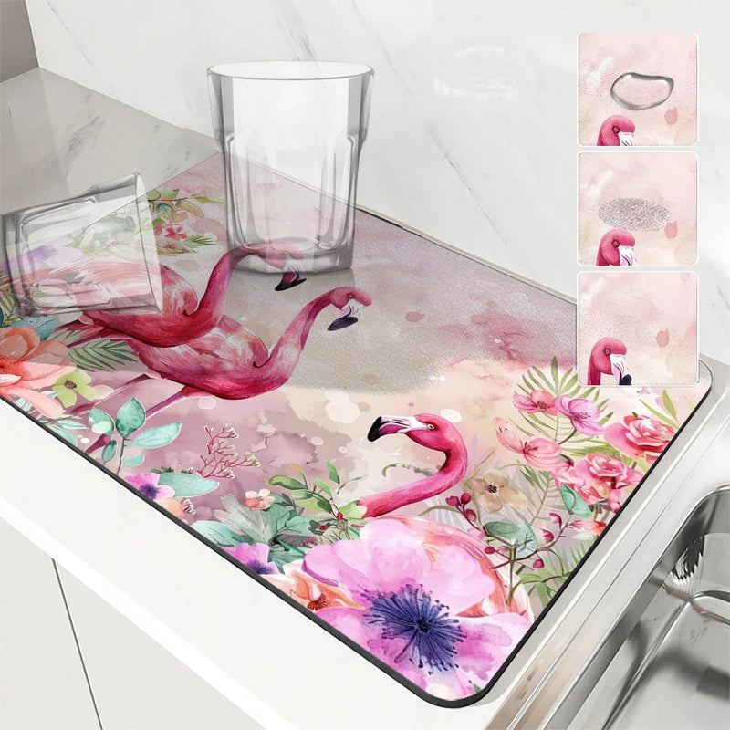 Flamingo Watercolor Absorbent Drying Mat by Axyaa