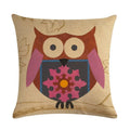Axyaa Owl Pattern Linen Pillowcase - Palm Bird Cushion for Home Decor