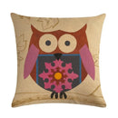 Axyaa Owl Pattern Linen Pillowcase - Palm Bird Cushion for Home Decor
