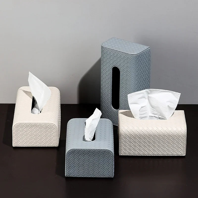 Axya Woven Grid Leather Tissue Box - Home Decor Essential