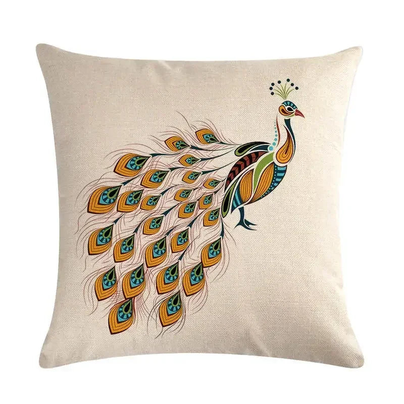 Peacock Linen Cushion Cover 45*45cm by Axyaa