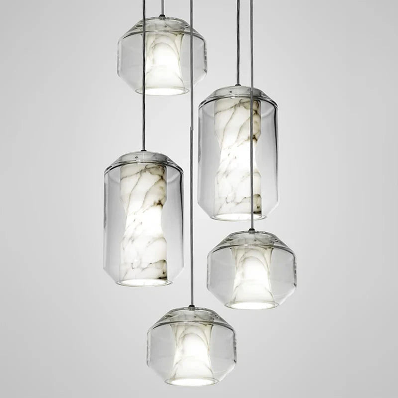 Axyaa Marble Glass Chandelier LED Pendant Lamps for Indoor Room Decor