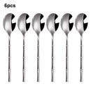 Axyaa Bamboo Handle Cutlery Set - Stainless Steel Dinnerware Mirror Finish