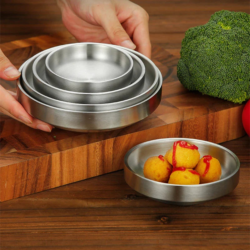 Axyaa Stainless Steel Double Layer Sauce Dip Bowls Snack Plate for BBQ Seasoning