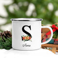 Axyaa Flower Letter Enamel Mug - Personalized Alphabet Camping Tea Coffee Cup