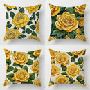 Yellow Roses Floral Pattern Pillow Cover by Axyaa for Sofa, Bedroom, Car