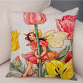 Axyaa Flower Girl Cushion Set - Fairy Tale Decor for Living Room, Bedroom Sofa