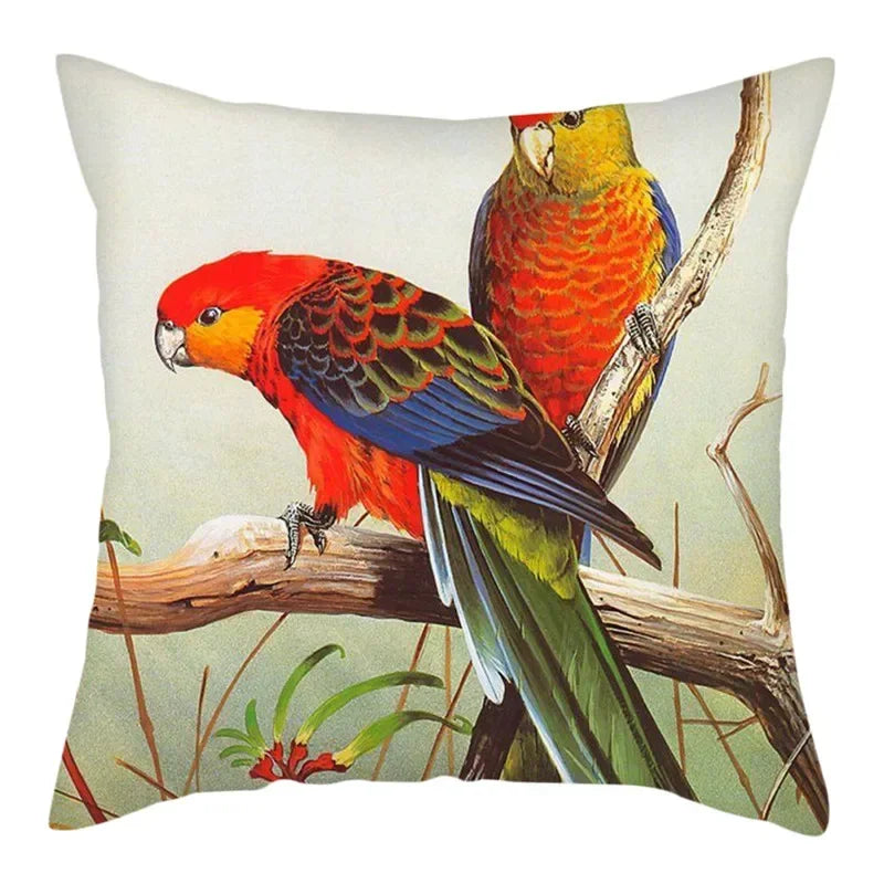 Axyaa Bird and Flower Printed Pillow Cover 45x45cm for Home Sofa Decor