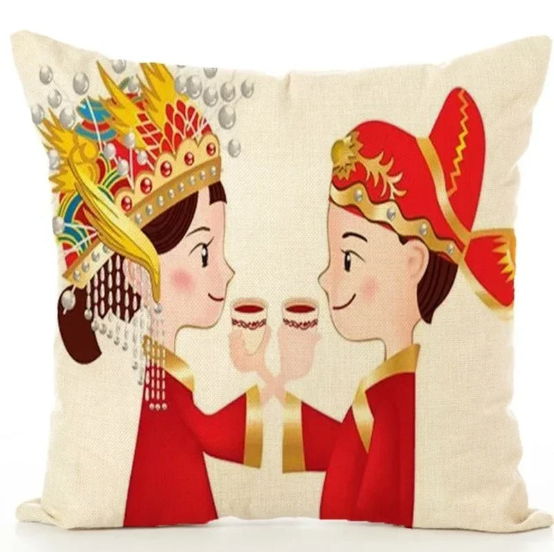 Axyaa Cartoon Couple Linen Pillowcase: Cute Room Decor & Valentine's Day Gift