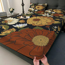 Axyaa Black Gold Marble Feather Rose 3D Single Piece Fitted Sheet