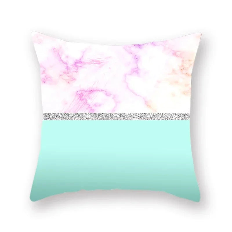 Geometric Marble Print Cushion Cover 45x45cm for Home Decor by Axyaa