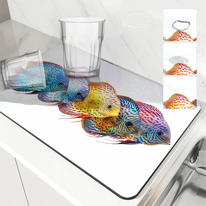 Axyaa Marine Fish Color Absorbent Kitchen Drying Mat