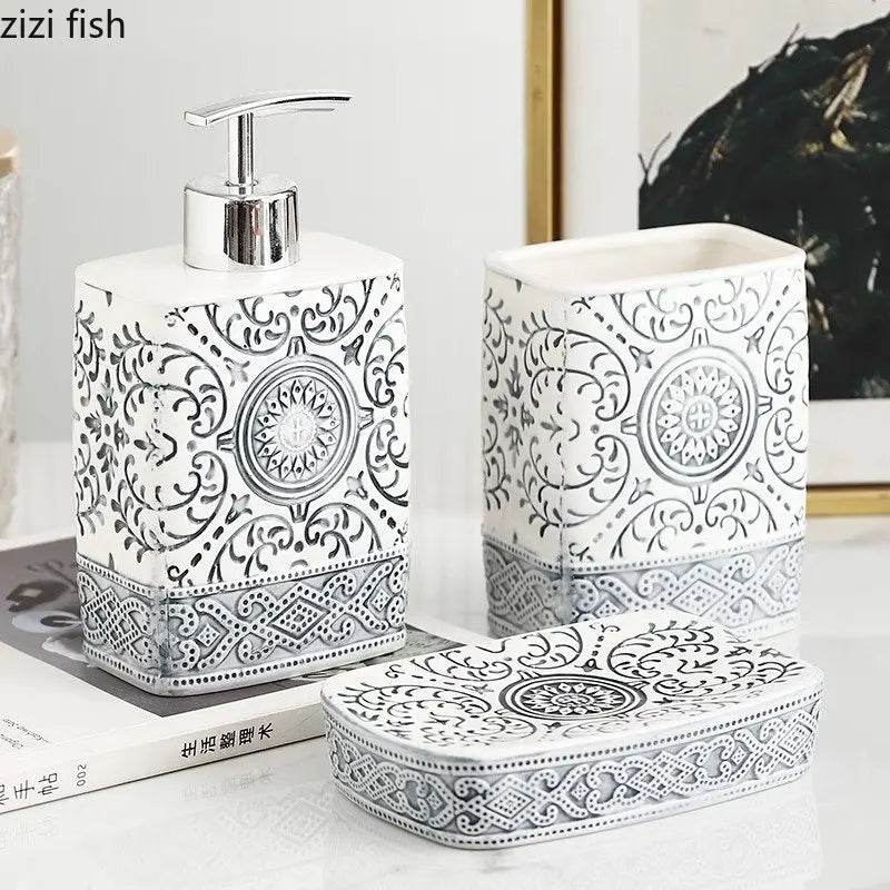 Axya Geometric Ceramic Bathroom Set in Black and White -  Bathroom Accessories
