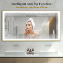 Axyaa LED Rectangular Bathroom Mirror with Colour Illumination and Antifog - Golden Frame