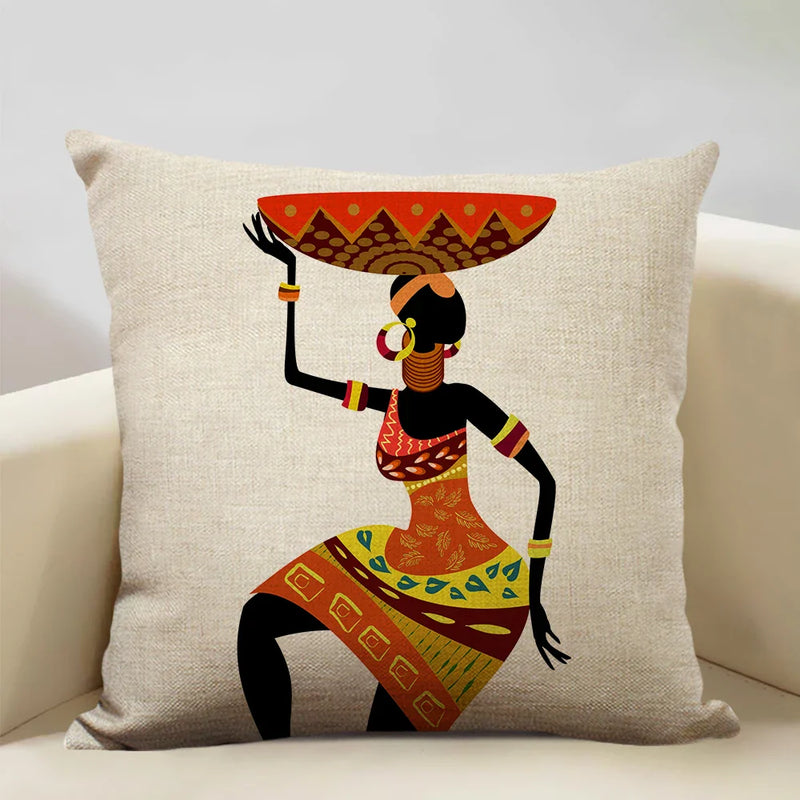 Axyaa African Woman Geometric Pillow Cover Ethnic Sofa Decoration