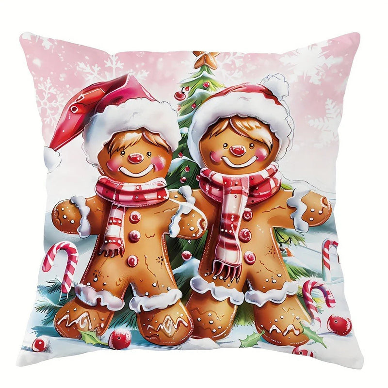 Axyaa Gingerbread Train Pillowcase - Festive Home Sofa Decor