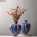 Axyaa Blue White Ceramic Irregular Shape Vase for Plant Flower Arrangement Aesthetic Decor