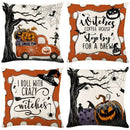 Axyaa Halloween Linen Pillowcase Set, Ghost & Witch Print Throw Pillow Cover