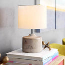 Axyaa Wood Table Lamps with LED, Linen Lampshade for Living Room, Office, and Bedroom