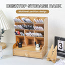 Axyaa Wooden Desk Organizer - Large Capacity Student Stationery & Cosmetic Storage Box