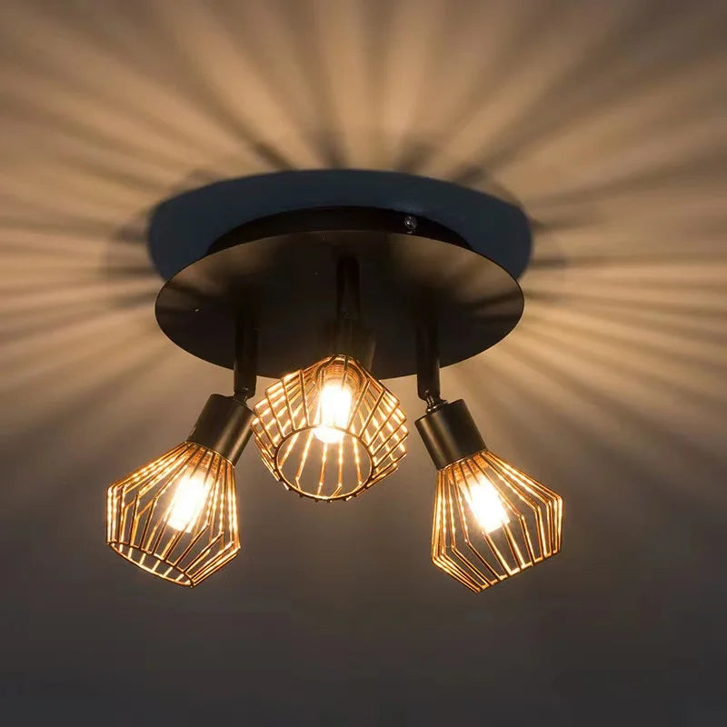 Axyaa Industrial Diamond Cage Loft Chandelier Iron Ceiling Light for Living Room and Kitchen